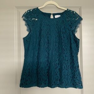 Women’s Holly & White by Lindex Dark Green Top Lace Double Layer Blouse Size L